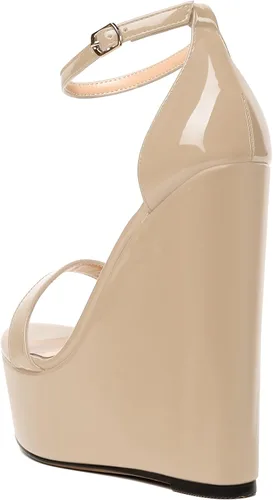 Miniatura 7 de WAYDERNS Sandalias de tacón alto con plataforma y correa de tobillo para mujer, con hebilla de noche, puntera abierta, de moda, de charol, de 6