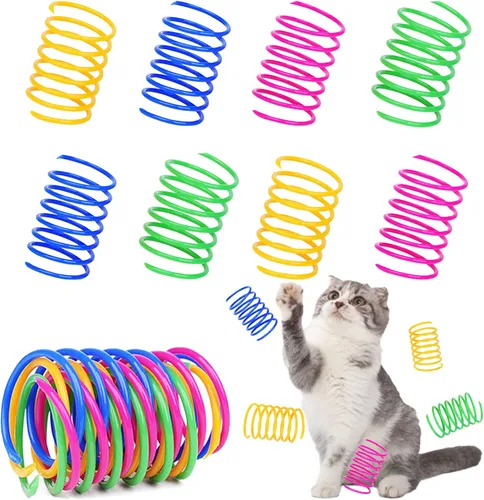 Paquete de 120 juguetes de resorte para gatos, bobinas de plástico interactivas para gatos de interior, resortes espirales coloridos para golpear,