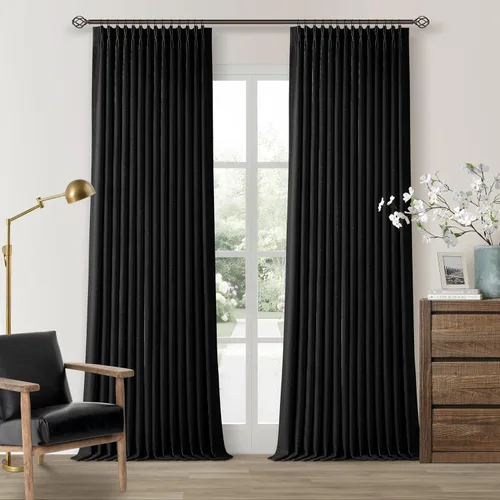 Miniatura 42 de Juego de 2 paneles de cortinas plisadas negras de 80 pulgadas para sala de estar, cortinas plisadas de lino con forro de 80 pulgadas de largo, 100%