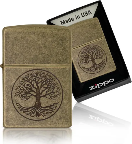 Zippo Mechero de latón envejecido árbol de la vida eterna