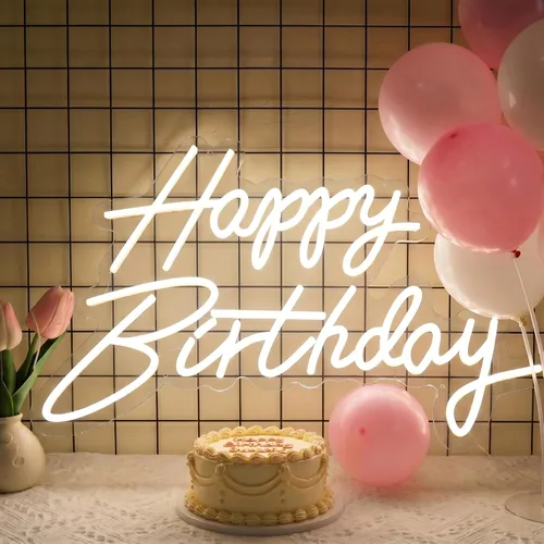 Miniatura 10 de Letrero de neón de feliz cumpleaños, letrero LED acrílico, letras iluminadas, letreros LED de neón para decoración de pared, telón de fondo