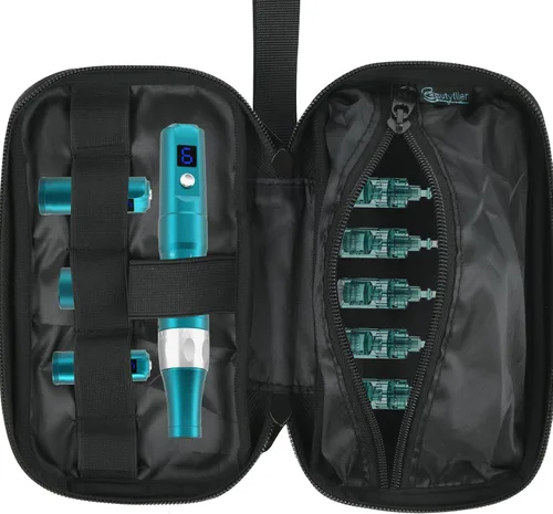 Beautyflier Bolsa de mano para bolígrafo de microagujas, bolsa de maquillaje de viaje negra para máquina de Mcroneedling, bolsa de mano para mujer