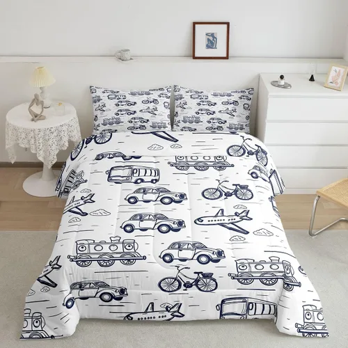Miniatura 26 de Erosebridal Juego de ropa de cama de tren de dibujos animados para niños y niños, edredón de plumón de vehículos para niños, decoración