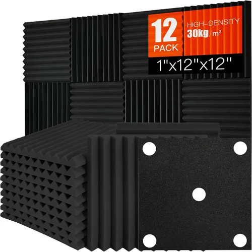 Miniatura 26 de Paquete de 24 paneles acústicos de espuma Saiqiang con aislamiento de sonido, paneles de espuma de 1 x 12 x 12 pulgadas, paneles de absorción