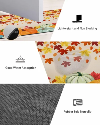 Miniatura 3 de Tapete de baño de otoño de Acción de Gracias para bañera, antideslizante, de secado rápido y absorbente, de tierra de diatomeas, tapete de cocina