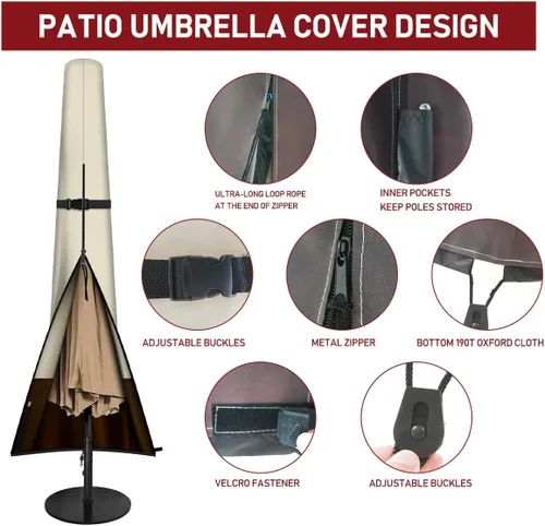 Miniatura 4 de Funda para sombrilla de patio al aire libre con varilla, impermeable, duradera, tela de poliéster 420D, para sombrilla de 7 a 11 pies
