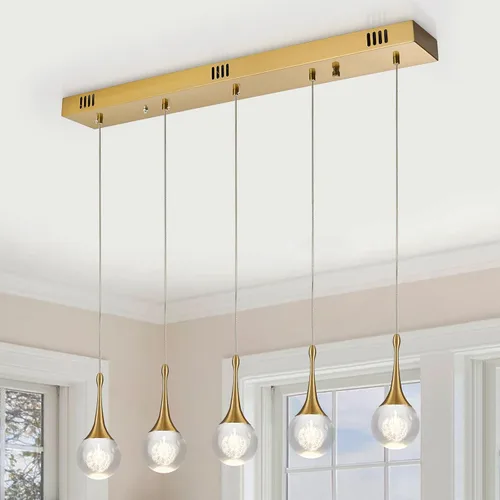 Miniatura 9 de Lámpara colgante LED moderna para isla de cocina, iluminación colgante de techo de cristal de lágrima dorada regulable para comedor, dormitorio