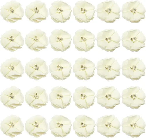 30 piezas de flores de gasa con diamantes de imitación de 2 pulgadas, apliques de tela de costura para ropa, manualidades, fiestas, decoración de