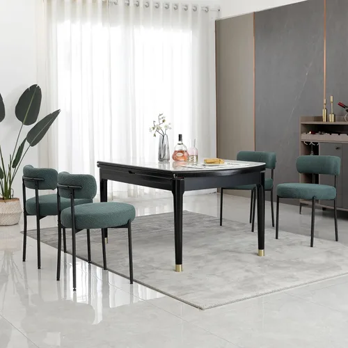 Miniatura 13 de Juego de 2 sillas de comedor negras redondas tapizadas de bouclé para el comedor, sillas de cocina modernas de mediados de siglo con respaldo curvo