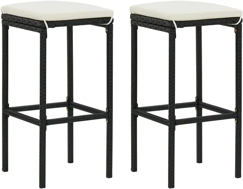 Miniatura 4 de Juego de 3 piezas de bar de patio con cojines de ratán de polietileno negro para jardín, balcón y porche