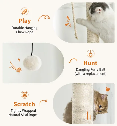 Miniatura 6 de Made4Pets - Árbol para gatos, torre moderna para gatos de interior, condominio de madera de 65 pulgadas de alto con hamaca, poste rascador