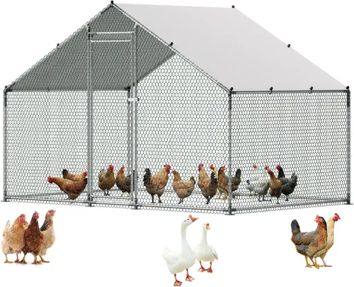 Miniatura 20 de VEVOR Gallinero de metal grande con paso, 13.1 x 9.8 x 6.5 pies para patio con cubierta impermeable, jaula grande para aves de corral