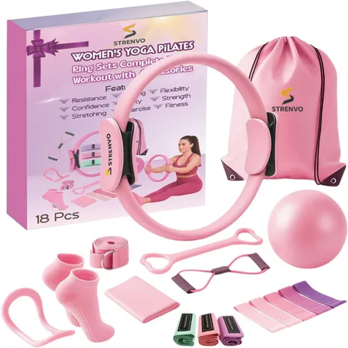 Juego de anillos de yoga y pilates para entrenamientos en casa, kit de fitness de 18 piezas para mujer, accesorios de resistencia y tonificación con