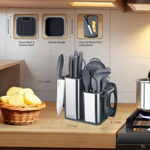 Miniatura 2 de RAXCO Juego de cocina, utensilios de cocina de 7 piezas, utensilios de cocina de 5 piezas, juego de cuchillos de cocina de 6 piezas, gris 7-Piece