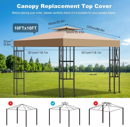 Miniatura 3 de Cubierta superior de repuesto para toldo de 10 x 10 pies, doble capa ventilada, para marco de glorieta de exterior estándar de 10 x 10 pies