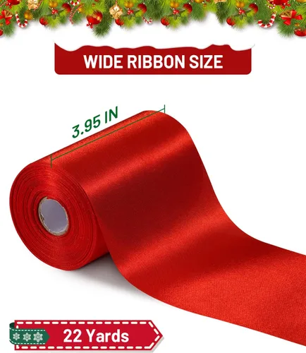 Miniatura 7 de FAKILO Cinta de satén roja de 4 pulgadas x 22 yardas de ancho para gran ceremonia de apertura, negocio, corte, lazos, Navidad, festival, decoración