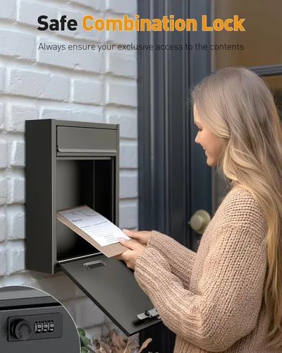 Miniatura 2 de Uniclife Buzón de Montaje en Pared para Exterior, Buzón Grande con Cerradura de Combinación, Buzón de Seguridad para Casa, Caja Segura para Depósito