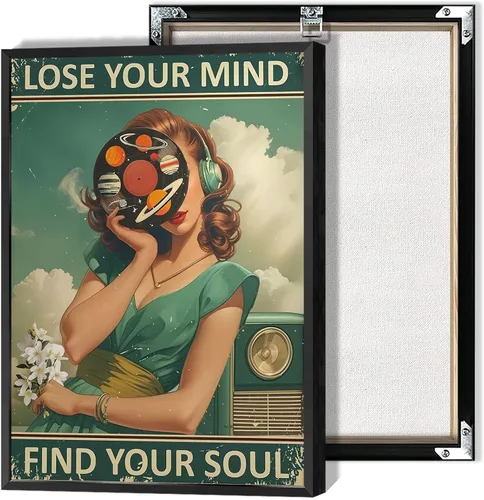 Miniatura 11 de Póster retro con texto en inglés «Lose Your Mind Find Your Soul», arte de pared inspirador para la salud mental, arte abstracto de música cósmica