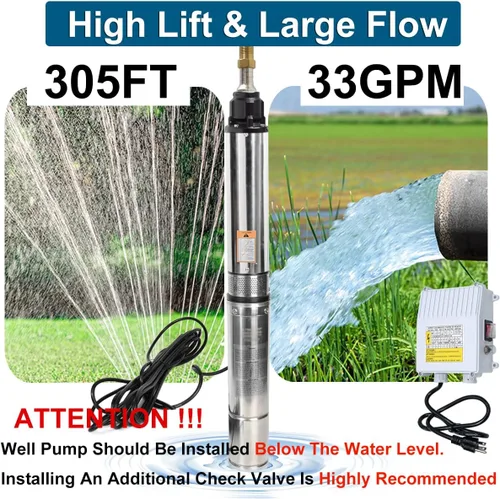 Miniatura 2 de Bomba sumergible de pozo profundo con caja de control, bomba de agua sumergible de pozo profundo de 1 HP de 110 V para riego industrial y hogar