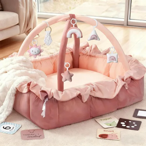Miniatura 15 de Mallify Gimnasio de felpa 5 en 1 para bebés, tapete de juego para bebés, gimnasio convertible para bebés con manta y 6 juguetes, tapete