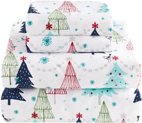 Levtex Home Merry & Bright Collection - Juego de sábanas tamaño individual White Pine, sábana superior (66 x 96 pulgadas), sábana bajera (39 x 75