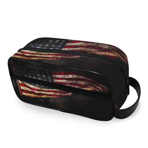 Neceser de viaje de nailon, kit de afeitado, estuche de maquillaje, organizador de cosméticos para hombres y mujeres (bandera estadounidense)