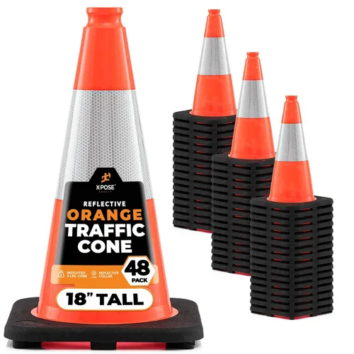 Miniatura 35 de Xpose Safety Conos de tráfico naranjas de 12 pulgadas con collar de 4 pulgadas, paquete de 4 conos de seguridad de plástico PVC multiusos