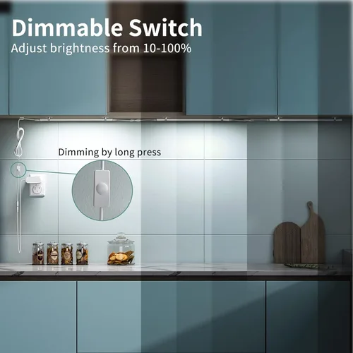 Miniatura 5 de ASOKO Enchufe de luz LED para debajo del gabinete, luz blanca fría regulable 5000K, paquete de 4 luces LED de 12 pulgadas enlazables para debajo