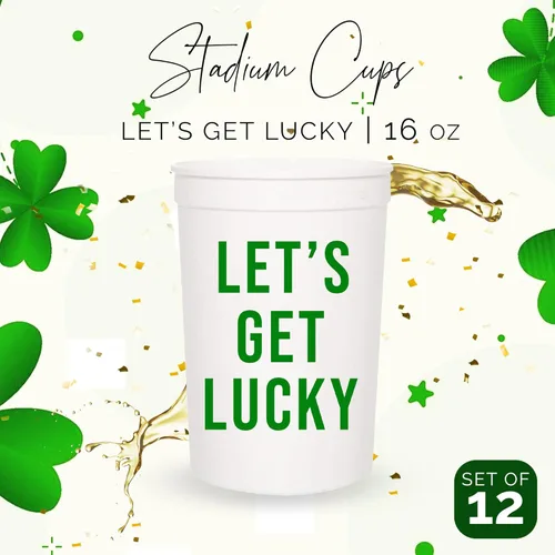 Miniatura 2 de Let's Get Lucky - Juego de tazas de plástico para el día de San Patricio, 12-16 onzas para recuerdos de fiesta y decoraciones temáticas de trébol