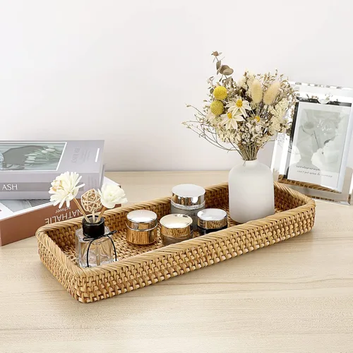 Miniatura 3 de Sumnacon Bandeja de Mimbre para Tocador de Baño de 16 Pulgadas - Bandeja Decorativa de Mimbre para Tanque de Inodoro para Toalla de Mano de Papel