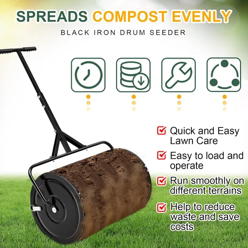 Miniatura 5 de Hiboom Esparcidor de compost de 36 pulgadas, esparcidor de turba y musgo, rodillo de estiércol con mango ajustable en forma de T, malla metálica