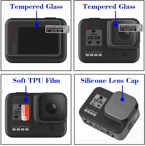 Miniatura 3 de ULBTER Protector de pantalla para cámara GoPro Hero 8 Hero8 negro + protector de pantalla de lente + cubierta de tapa de lente, protector de vidrio