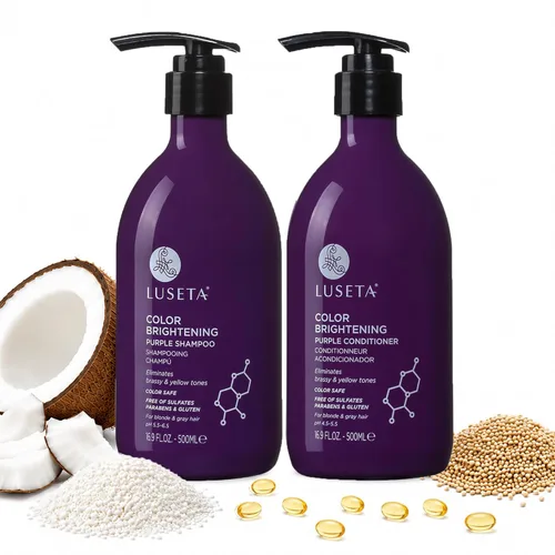 Luseta - Juego de champú y acondicionador morado para cabello rubio, gris - cabello tratado con color - sin sulfatos, sin parabenos - infundido con