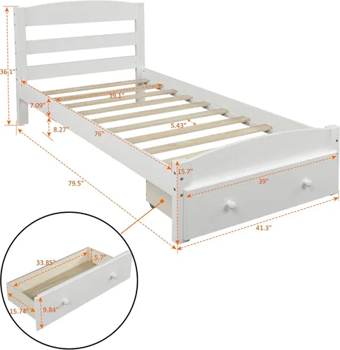 Miniatura 2 de Harper & Bright Designs Cama de plataforma de tamaño individual, marco de cama individual de madera con cajón de almacenamiento y soporte