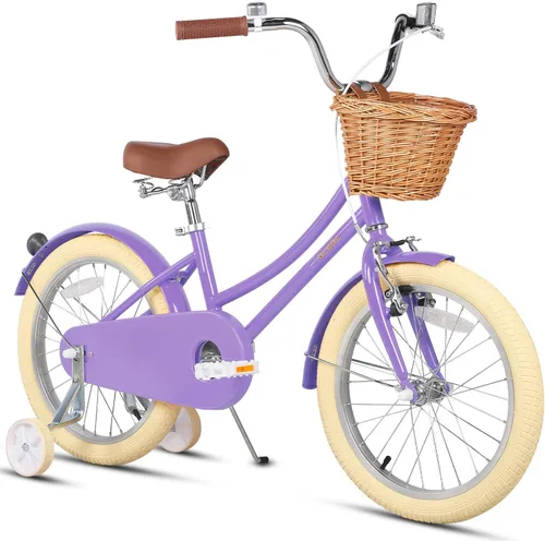 Miniatura 32 de Glerc Little Molly - Bicicleta de crucero retro para niños de 2 a 13 años de edad con cesta de mimbre y ruedas de entrenamiento/soporte, varios