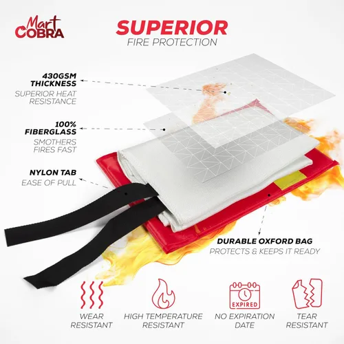 Miniatura 4 de Mart Cobra Manta de emergencia contra incendios para el hogar y la cocina, 1 paquete, mantas de emergencia para seguridad en el hogar, 40 x 40