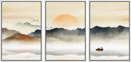 Miniatura 10 de NWT Lienzo enmarcado para pared, juego de arte en acuarela pastel, bosque de montaña oscura, naturaleza silvestre, ilustraciones de arte moderno