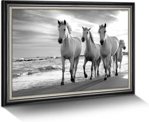 Miniatura 8 de Lienzo decorativo de caballo de granja: gran marco de caballos en blanco y negro, impresiones de retratos de pareja amistosa, imagen de corceles