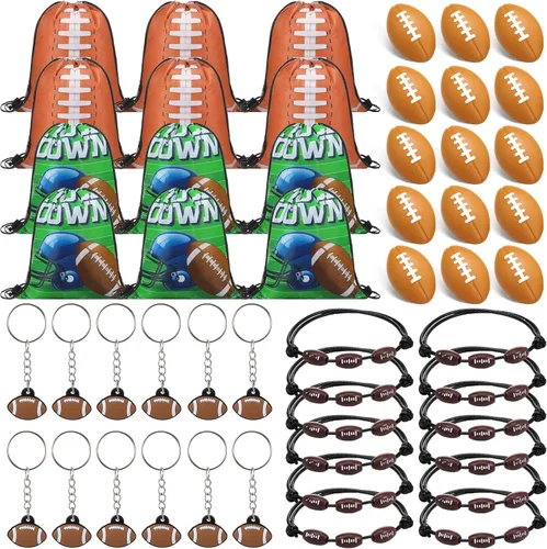 Miniatura 12 de Poen 48 piezas de recuerdos de fiesta de béisbol incluyen 12 mochilas con cordón, 12 mini pelotas de béisbol, 12 llaveros, 12 pulseras trenzadas