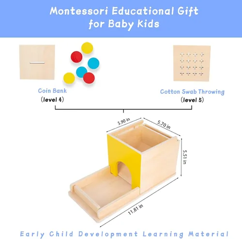 Miniatura 4 de Adena Montessori Kit de juego Montessori de madera 5 en 1, juguetes para bebés, caja de permanencia de objetos, gota de color de fósforo, juego