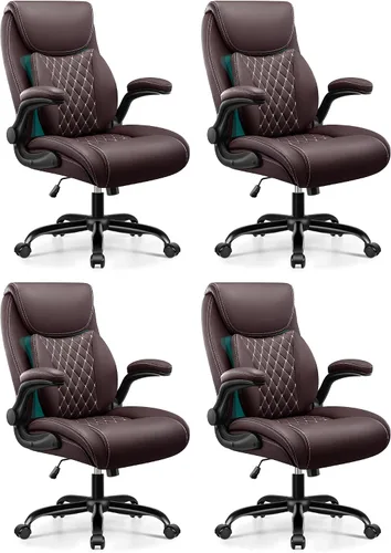 Miniatura 12 de BESTFAIR Silla de Oficina, Silla Ergonómica de Oficina con Soporte Lumbar para Alivio del Dolor de Espalda Baja, Silla Ejecutiva de Cuero con Brazos