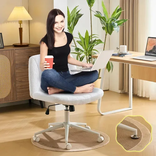 Miniatura 10 de VINGLI Silla de Patas Cruzadas, Silla de Escritorio de Oficina Ancha y Cómoda, Doble Uso con/sin Ruedas Silla de Trabajo para Computadora, Silla Rosa