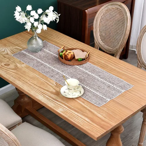 Miniatura 11 de Camino de mesa rústico de granja con rayas trenzadas, caminos de mesa bordados, decoraciones de mesa para cocina, sala de estar, comedor, días