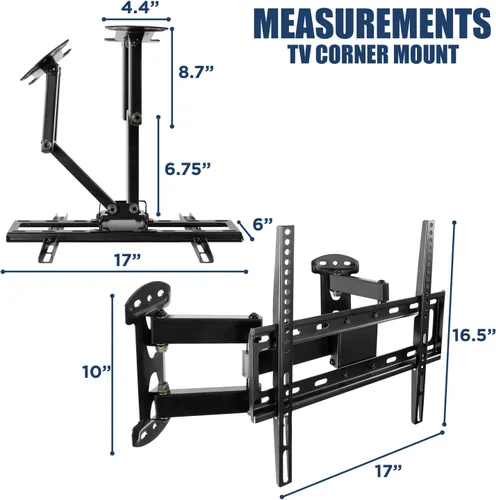 Miniatura 8 de Mount-It! Soporte de pared para TV esquinero – Soporte de pared giratorio de movimiento completo diseñado para instalaciones de esquina, patrón VESA