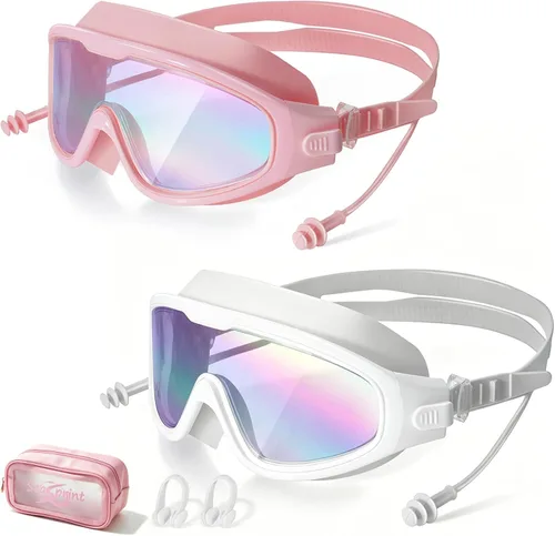 Miniatura 21 de Gafas de natación para adultos, a prueba de fugas, gafas de piscina antivaho, gafas de natación de visión amplia con tapones para los oídos y clip