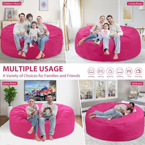 Miniatura 223 de Puf de 5 pies, puf grande con relleno de espuma viscoelástica, sofá puff esponjoso con funda de terciopelo holandés, puf redondo para sala de estar