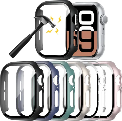 Miniatura 10 de Rontion Juego de 6 fundas rígidas de policarbonato con protector de pantalla de vidrio templado incorporado Compatible con Apple Watch Series 9 8 7