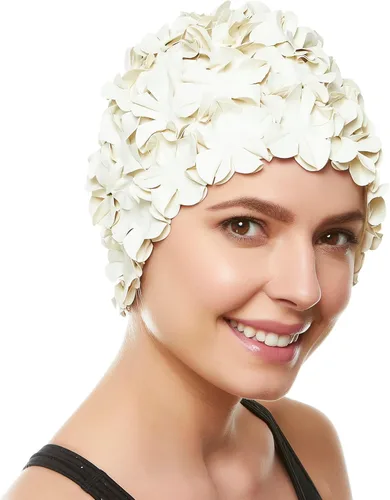 BeeMo Gorro de Natación de Látex para Mujeres - Gorro de Natación de Goma - Suave Cómodo Elástico Elegante Diseño de Corte Bajo Protege el Cabello