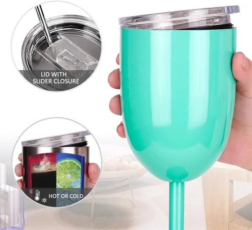 Miniatura 3 de AMZUShome Copas de Vino de Acero Inoxidable (Paquete de 2). Tazas de Vino Aisladas al Vacío de Doble Pared con Tapa y Popote. Regalos de Amistad