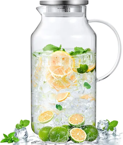 Miniatura 9 de Bivvclaz Jarra de vidrio de 2 litros y 68 onzas con tapa y asa, jarra de vidrio para agua caliente/fría, jarra grande de té helado para café, jugo